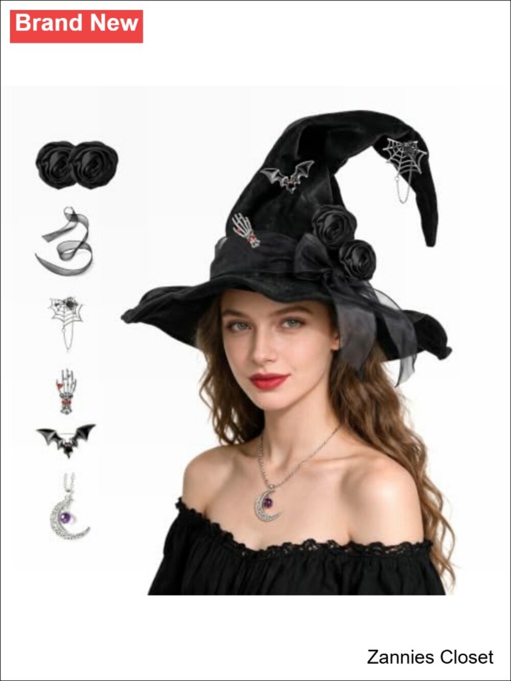 👻 Shapeable Velvet Witch Hat Wide Brim Pointed Halloween Headwear